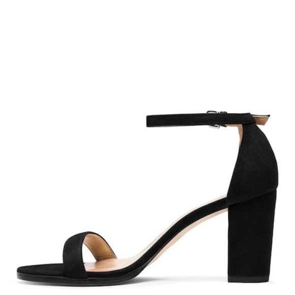 Stuart Weitzman NearlyNude Black suede ankle strap block heel sandals Sz 10.5 - Picture 1 of 16